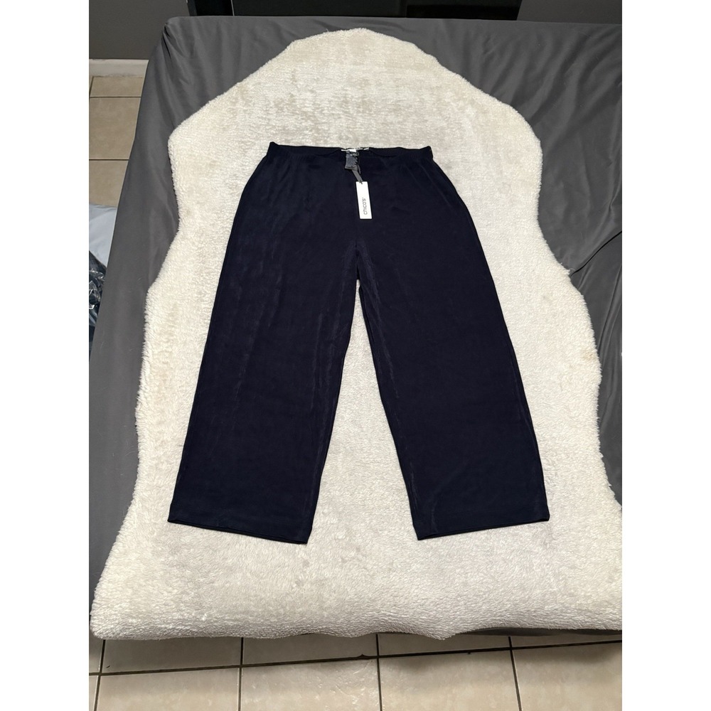NWT Chicos Travelers Womens 2 L Blue No Tummy Crop Elastic Waist Pull On Pants